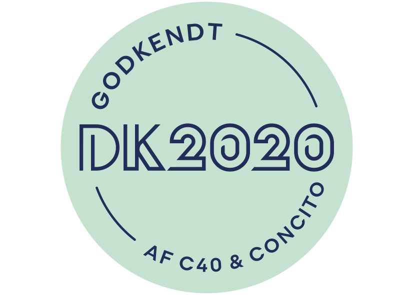 Logoet viser, at vores klimaplan er godkendt og DK2020-certificeret.